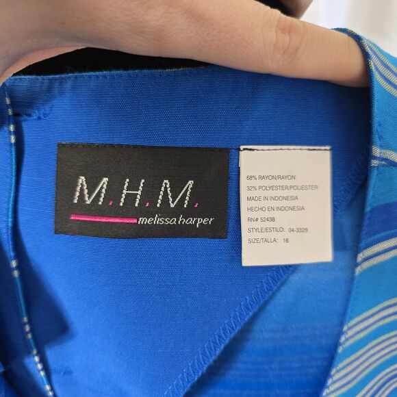 Vintage 90s Tank Top Blouse Size 16 Womens Stripe Blue Button Back Spring Summer - Picture 7 of 13